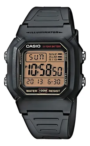 Relógio Casio Collection W800hg 9avdf Preto - Mostrador Dourado Amarelo