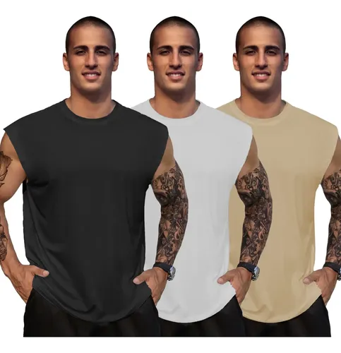 Kit 3 Regata Machão Oversized Masculino Lisa 100% Algodão