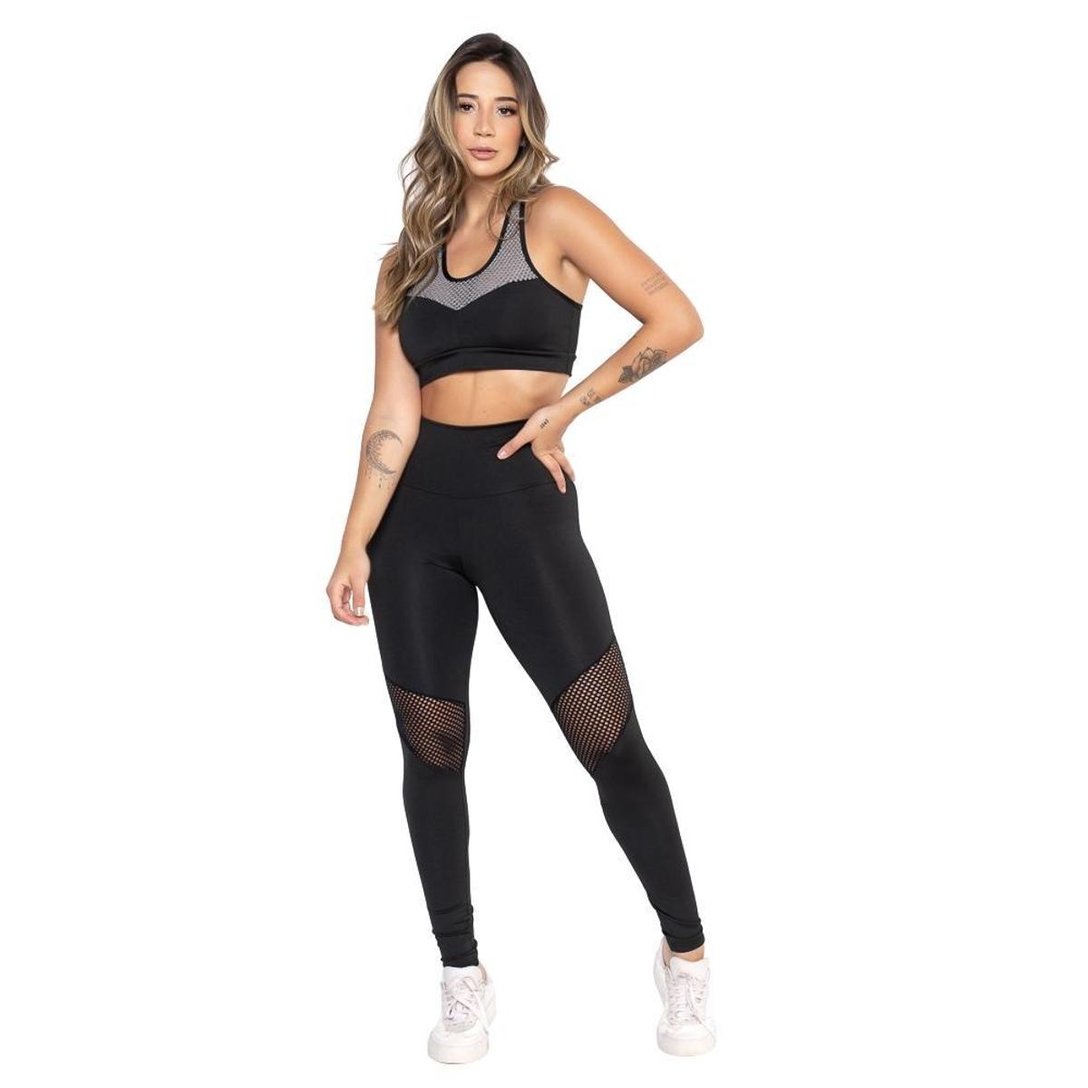 Conjunto Fitness Feminino Elegance Preto P/ Academia Look