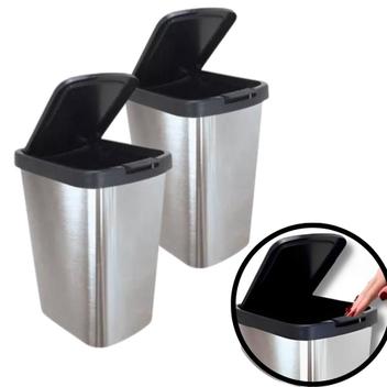 Kit 2 Lixeira Retangular 9 Litros Metalizada Cesto De Lixo Com Tampa Click Banheiro Cozinha Pia - Arqplast - Lixeira e Cesto de Lixo - Magazine Dopechinchou
