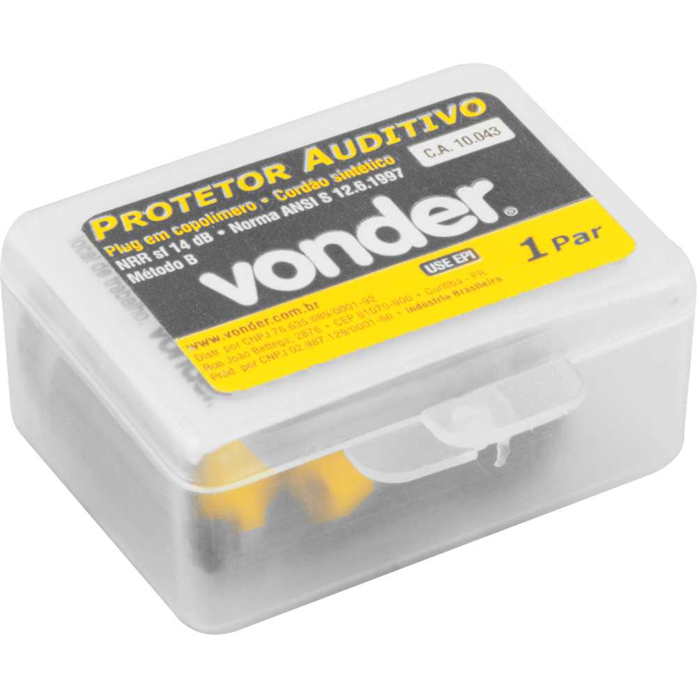Vonder, Protetor Auditivo Tipo Plug, De Copolímero, Com Cordão Em Algodão.