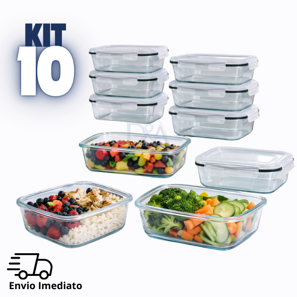 Kit com 10 Potes Vidro Hermético 350ml