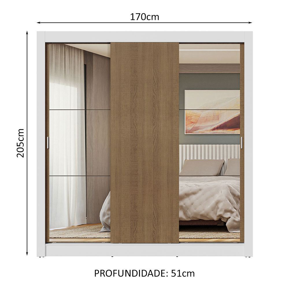 Guarda-Roupa Casal 3 Portas de Correr com Espelho RusticBranco Nobre Madesa