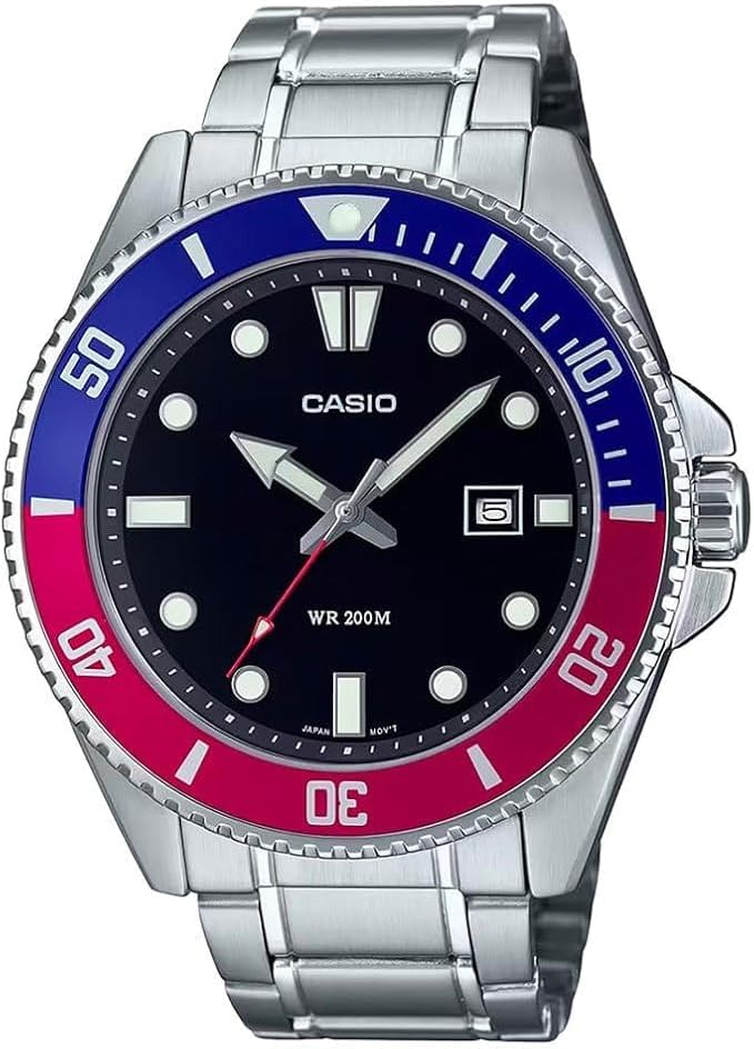 Casio Relógio masculino estilo mergulho clássico 200 M WR coroa rosqueada e parte traseira da caixa série MDV106
