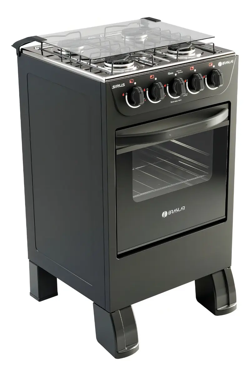 Fogão Sirius 4 Bocas Inox Braslar Preto