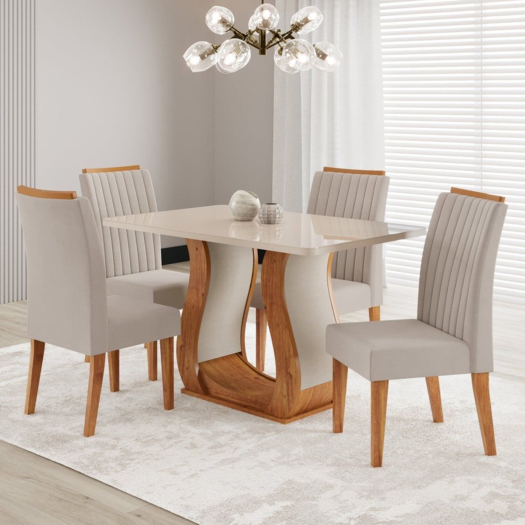 Conjunto Sala De Jantar Mesa Com 4 Cadeiras Amanda Mel Melbege