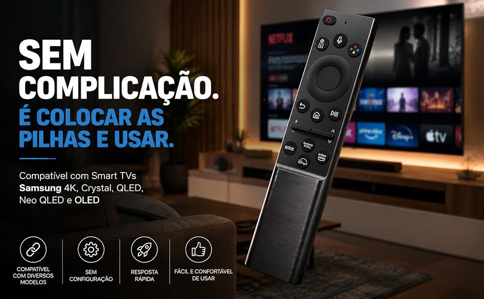 Controle Remoto Premium Compatível com Samsung Smart TV 4K Crystal QLED Neo QLED e OLED Não Precisa Configurar