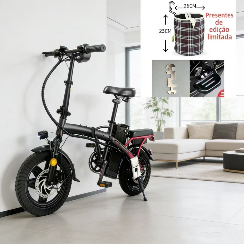 Bicicleta Elétrica Dobrável 48V Urbana Econômica | Ideal para Transporte Diário | + Cesta Grátis