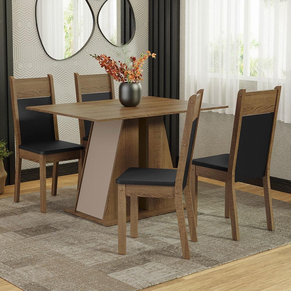 Sala De Jantar Madesa Talita Mesa Tampo Madeira 4 Cadeiras Cor RusticPretoOxford De