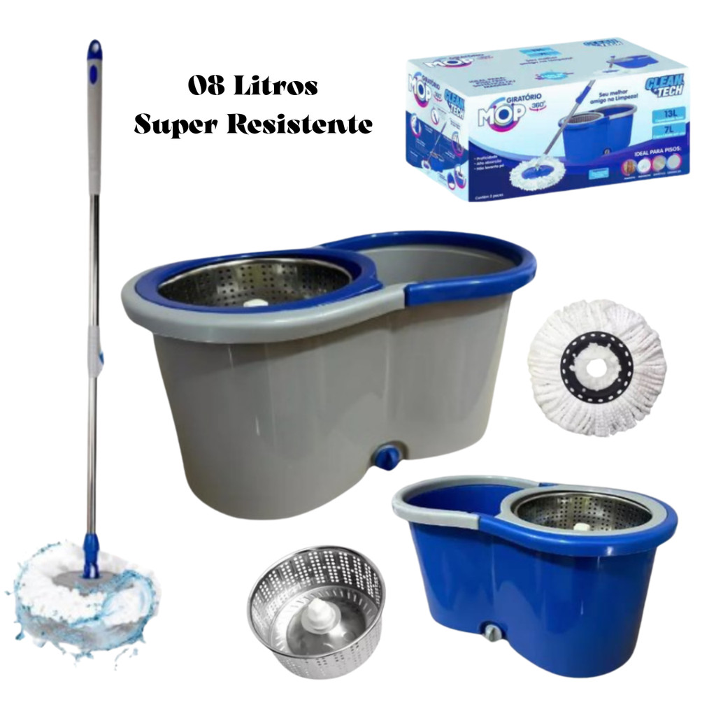 Mop Giratório 360° Balde Inox 8L