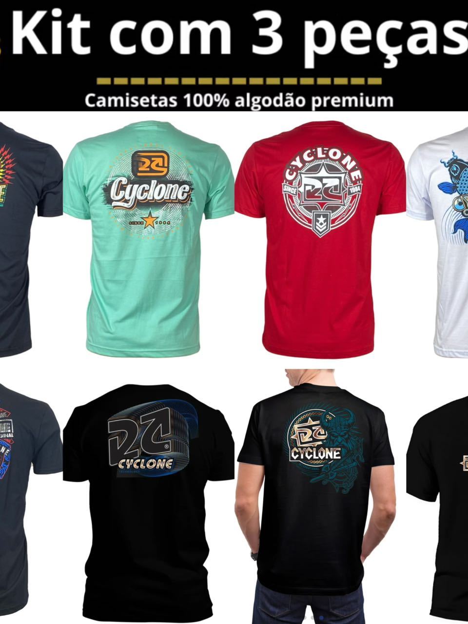Kit 3 Camisetas Masculina Blusa Fio 30.1 Camisa 100% Algodão