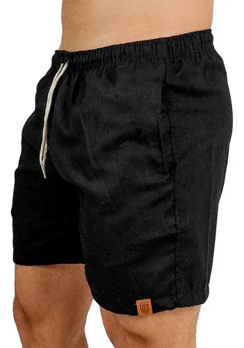 Short De Linho Masculino Bermuda Leve Praia Verao Novidade Preto P