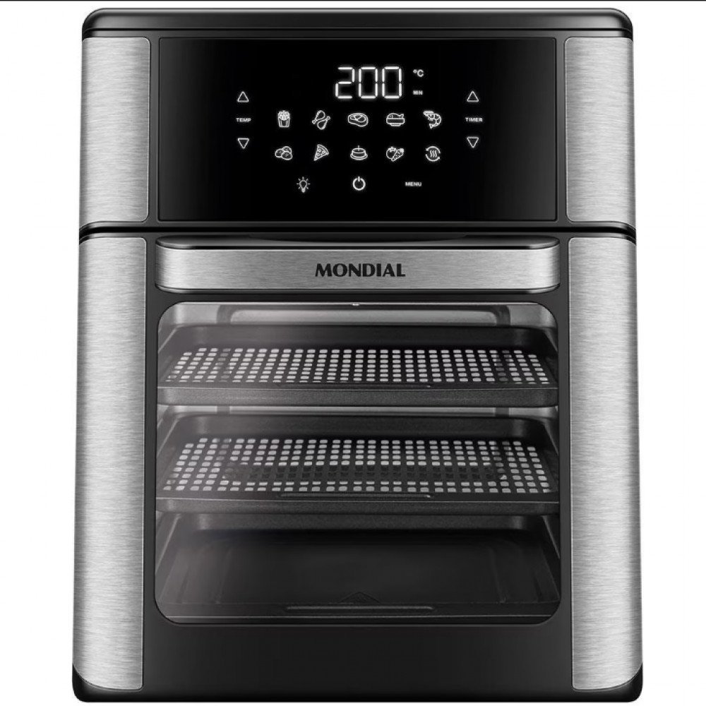 Fritadeira Elétrica Sem Óleo Air Fryer Oven 2 em 1 Mondial AFON-12L-BI 12L Digital PretaInox - 110