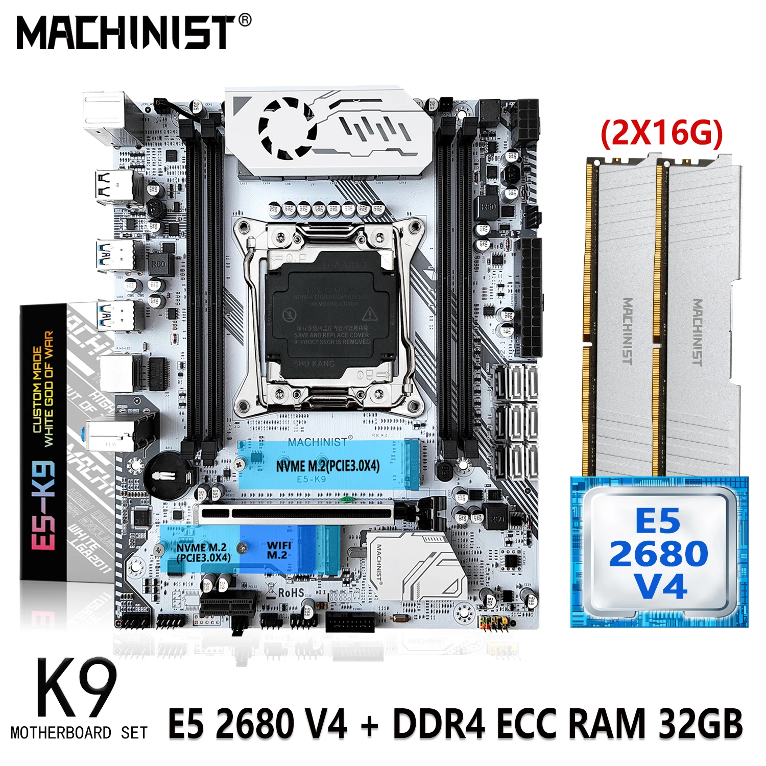 Placa-mãe PR9-H MACHINIST X99 LGA 2011-3 Combo Opcional com Processador Xeon E5 2670 V3 e Memória RAM 16G DDR4 ECC M.2