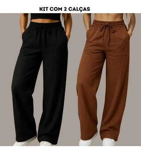 Calça Moletom Wide Leg Pantalona