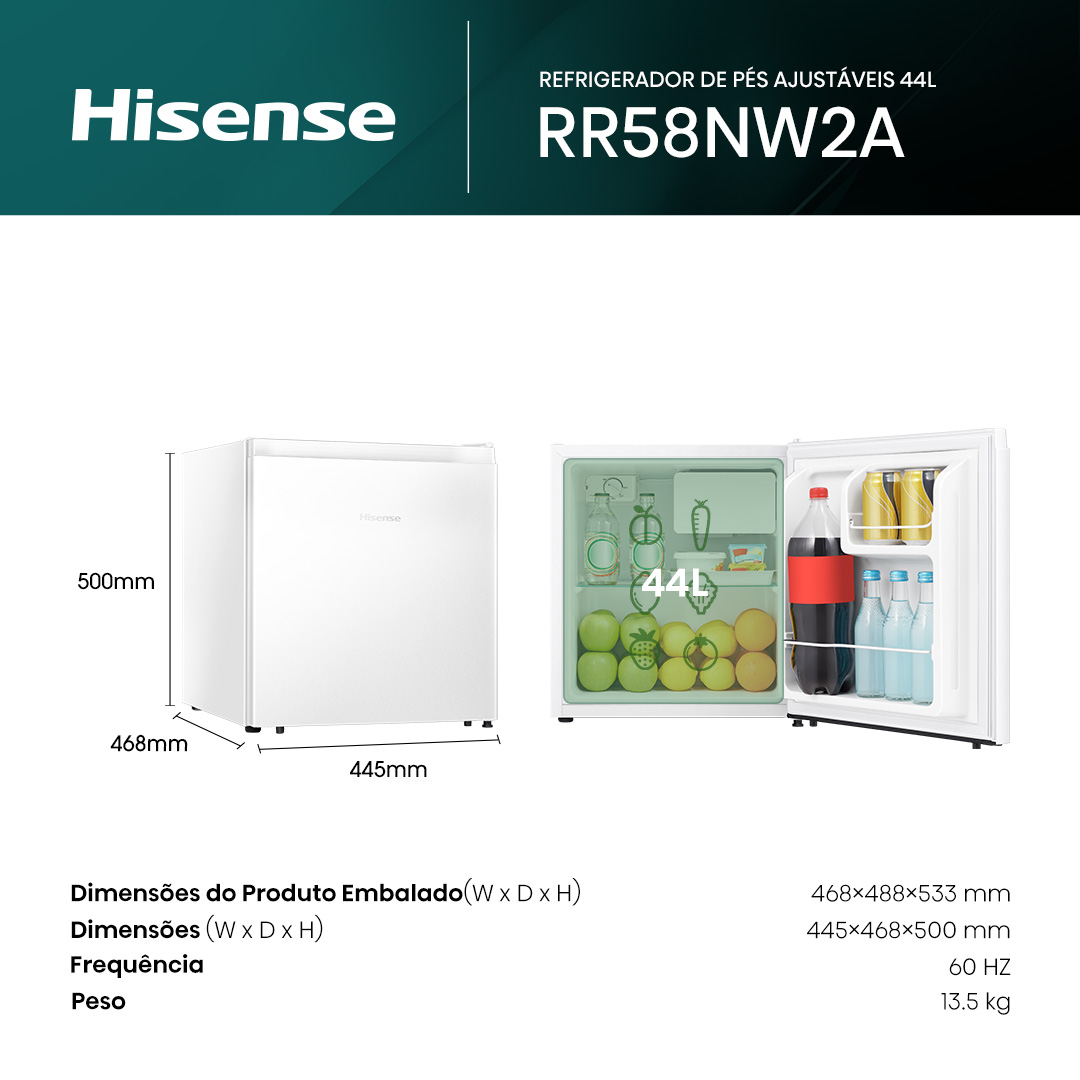 Frigobar Hisense 44 Litros Porta Reversível Branco 1 Porta RR58NW3ARR58NW2A