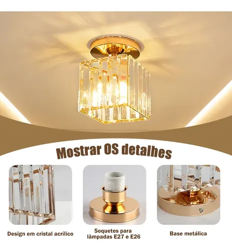 Luminária Plafon Teto Led Sobrepor Moderna Dourada Acrílico 127/220v Dourado
