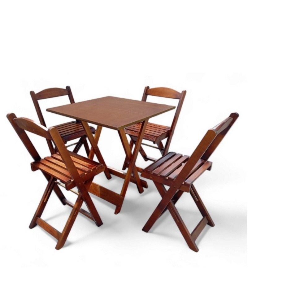 Jogo Conjunto Mesa Dobrável 70x70 C4 Cadeiras Madeira Liso