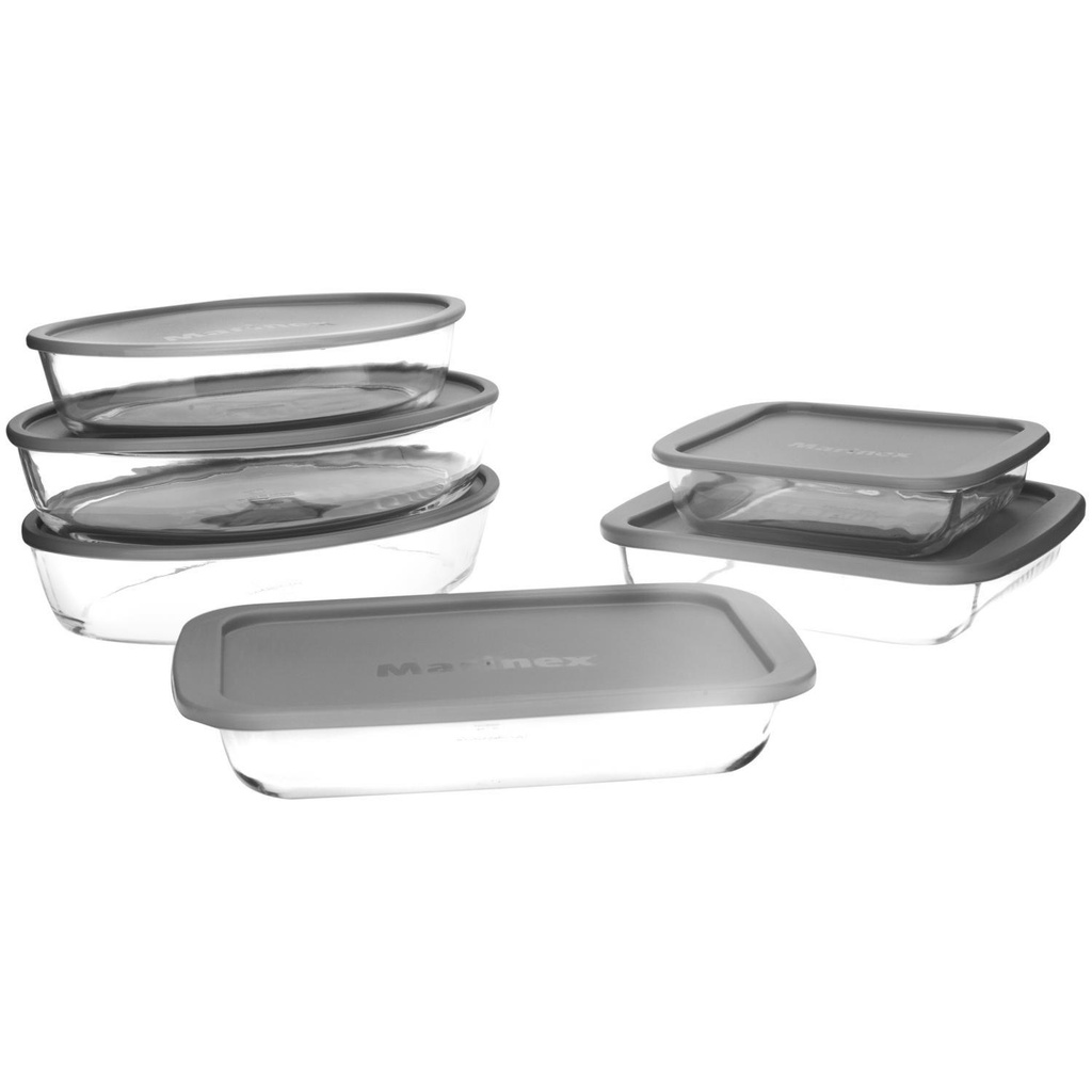 Conjunto Assadeiras 6 Peças De Vidro Com Tampa Cinza - Marinex