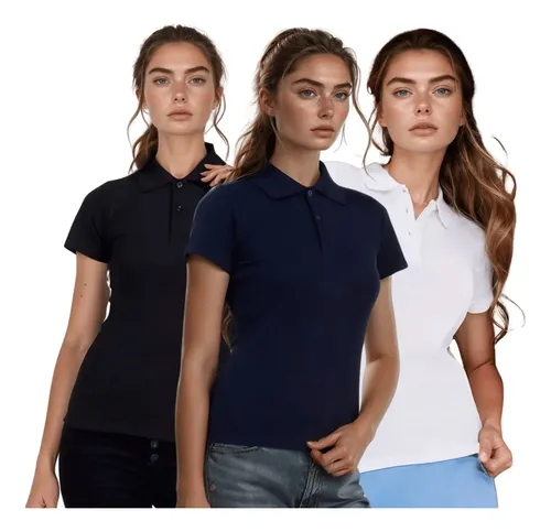 Kit 3 Camisas Polo Feminina Algodão Manga Curta Profissional