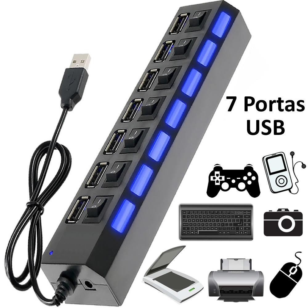 Extensão Hub Régua Usb 2.0 - 7 Portas Pc Hd Externo Pendrive