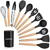 Kit 12 Utensílios De Cozinha Em Silicone E Cabo De Madeira Jogo De Utensílios Resistente Ao Calor Antiaderente Premium