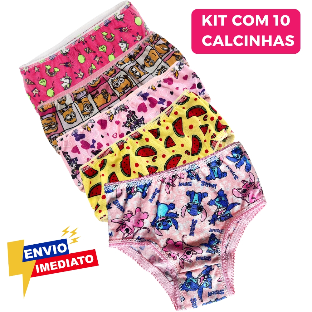 10 Calcinhas Infantil com Forro de Algodão (Tam. P ao GG)