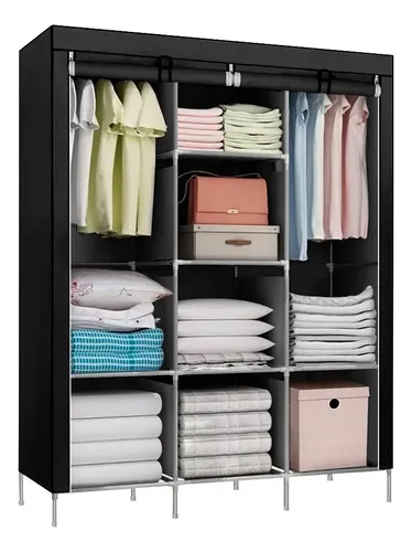 Guarda Roupa Dobrável Organizador Portátil Armário Grande Cor Preto
