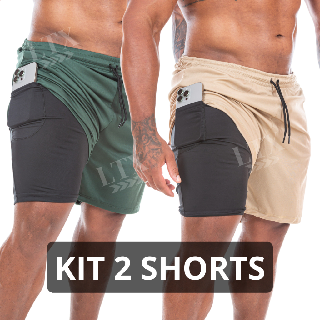 Bermuda 2 Em 1 Short Duplo Com 2 Bolso Laterais E 1 Interno