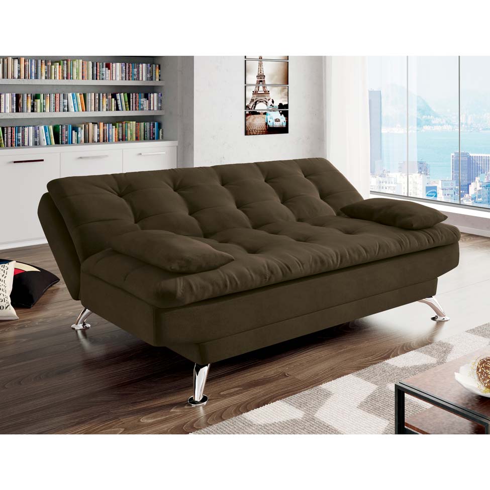 Sofá-cama 3 Lugares Casal Premium Ii Suede Café