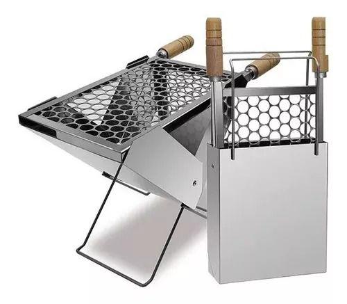 Churrasqueira De Inox Dobrável Portátil A Carvão - Maleta