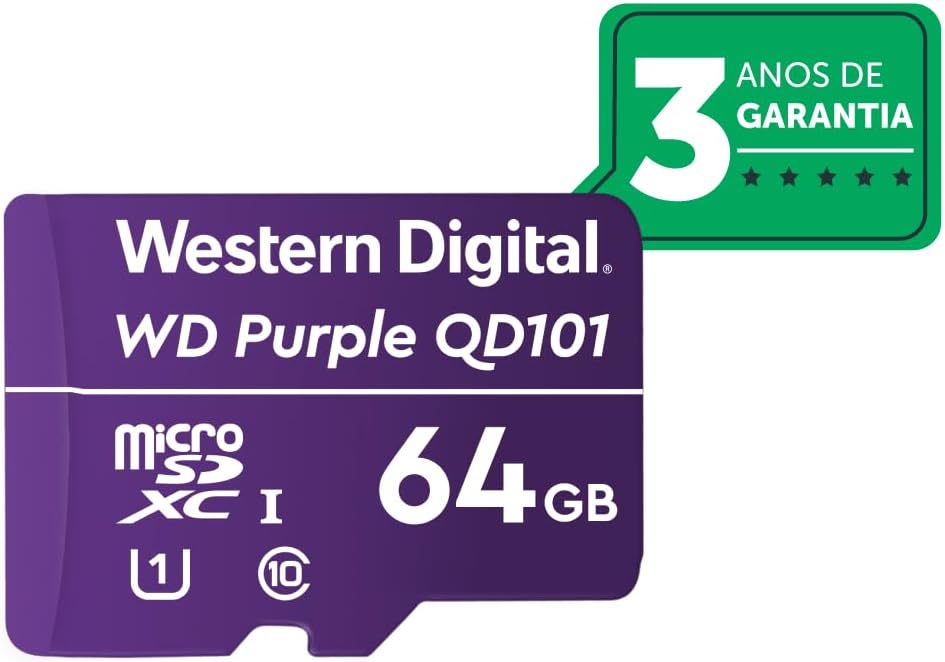 Cartão De Memória Micro SD 64GB WD Purple Intelbras Com 3 Anos De Garantia