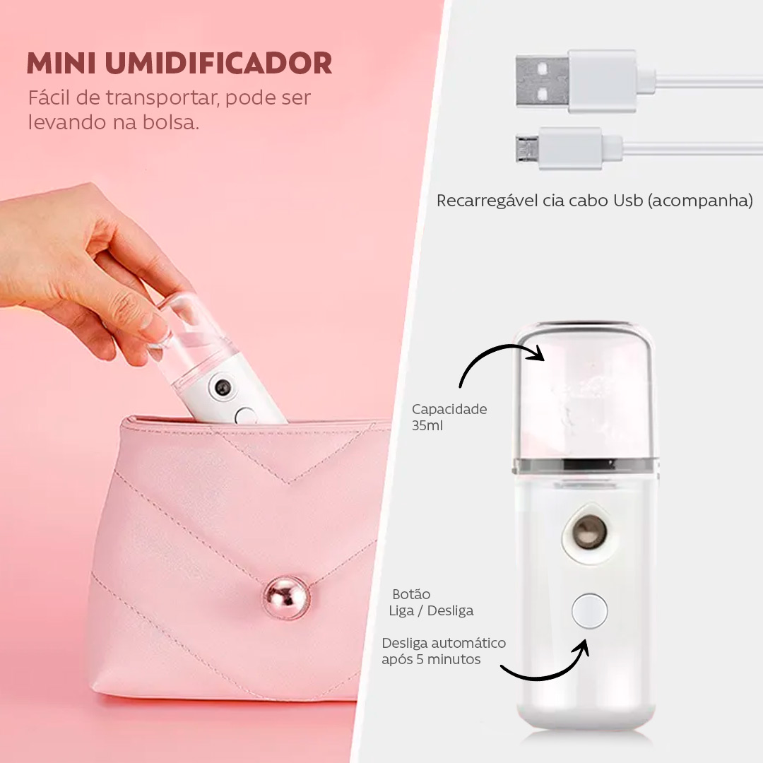Umidificador De Ar Portatil Recarregável 35ml Usb Hidratação