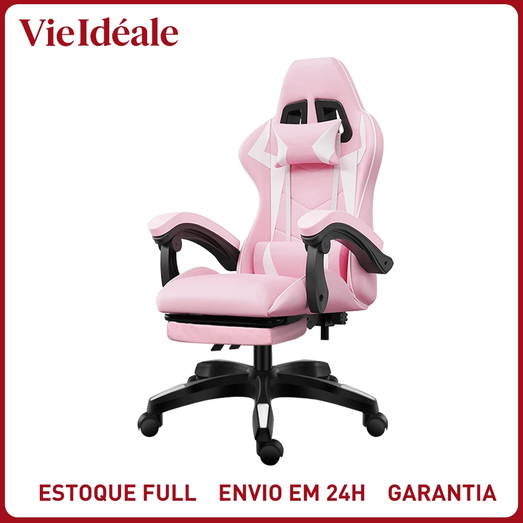 Cadeira Gamer Ergonômica Reclinável com Apoio de Pés Ajustável e Base Giratória Máximo Conforto para Longas Se