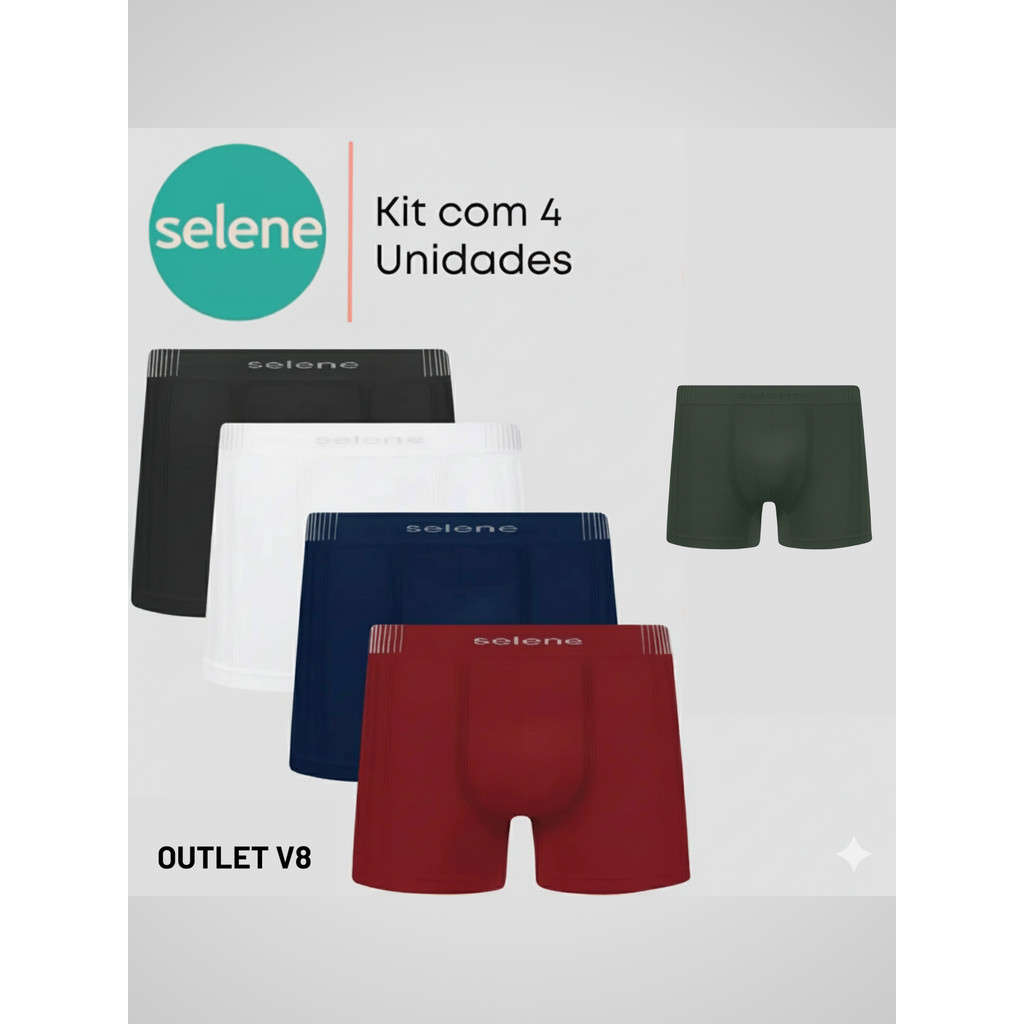 Kit 4 Cuecas Boxer Masculina Selene Sem Costura Poliamida