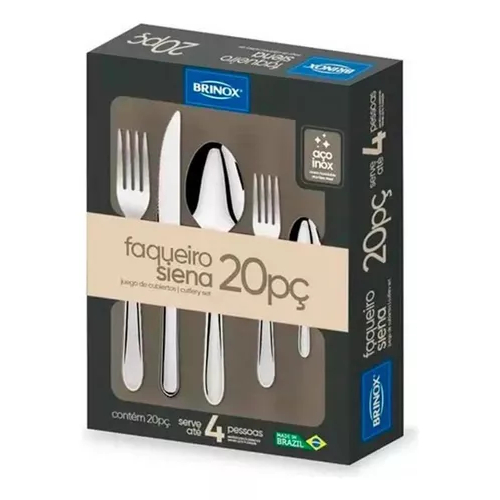 Faqueiro De Aço Inox Siena 20 Peças Brinox 5109/455 Cor Prateado