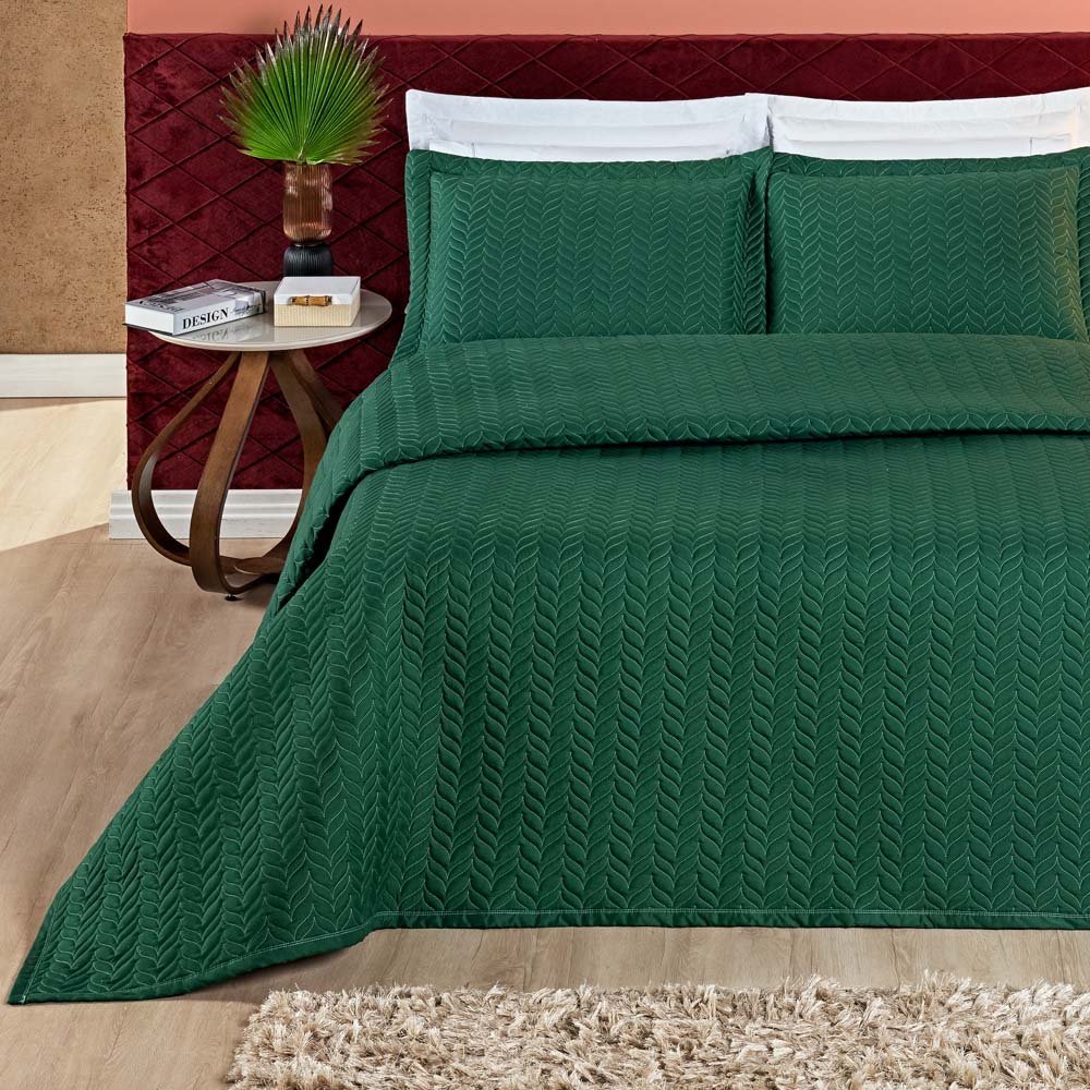 Cobre-Leito Queen Dupla Face 200 Fios Bullet Verde – 3 Peças