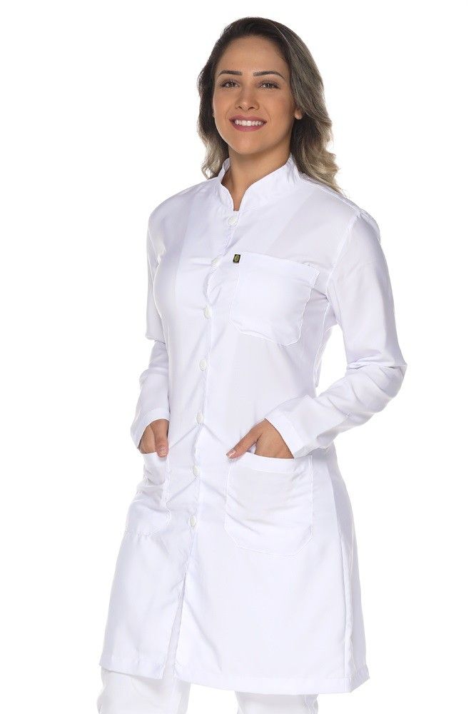 Jaleco Feminino Manga Longa Acinturado Uniforme De Clínicas