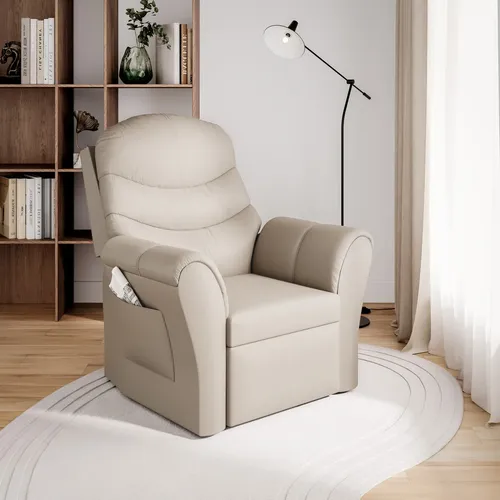 Poltrona Cadeira Do Papai Com Encosto Macio Reclinável E Retrátil Revestido Em Corino Para Sala De Descanso E Amamentação Cor Bege