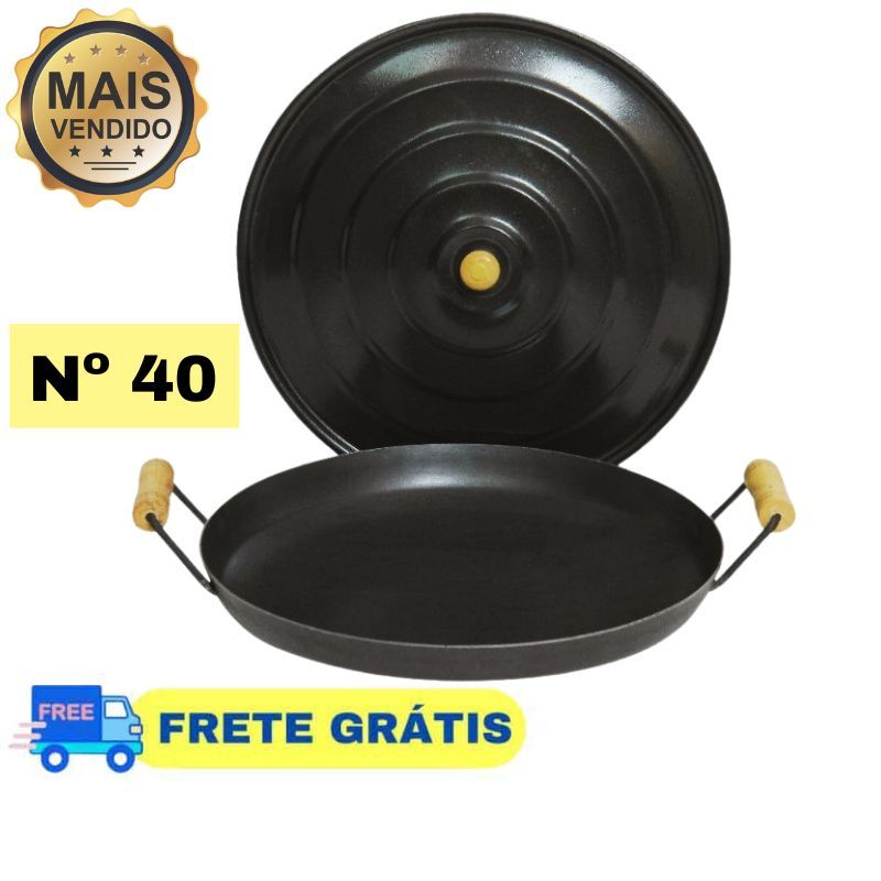 Chapa Disco de Arado em Aço com Ferro Paella Grande Cabo em madeira 26 33 40 50 60cm - COM BRINDE