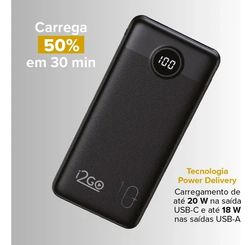 Carregador Portátil Power Bank Turbo I2GO 10000mah 20w Com Display Digital