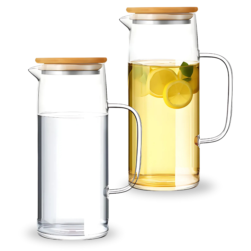 Jarra Vidro Borossilicato 1,2 Litros Tampa Bambu Hermética Agua Suco Transparente Hold On