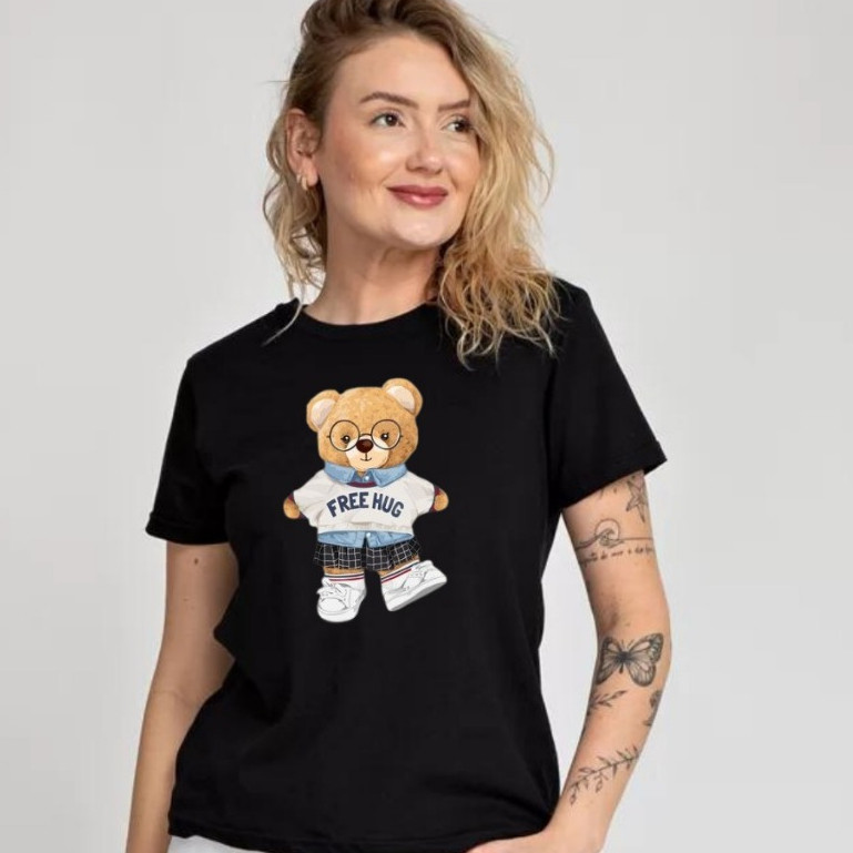 Camiseta Feminina Estampada Urso Algodão