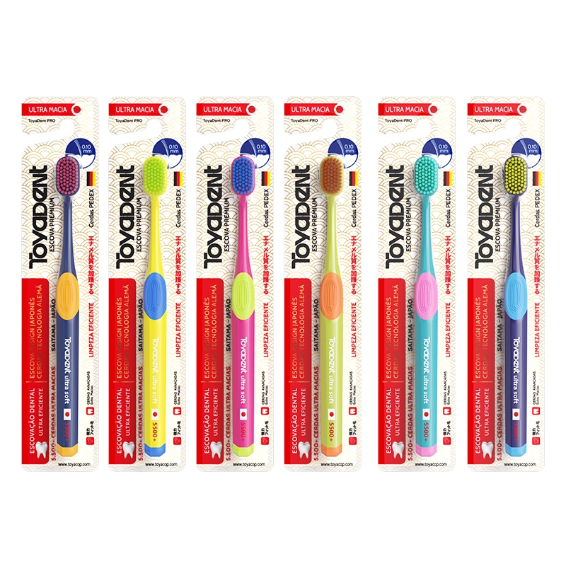 Toyadent Escova de dentes Super macia colorida 6 cores tubo de armazenamento portátil de alta aparência