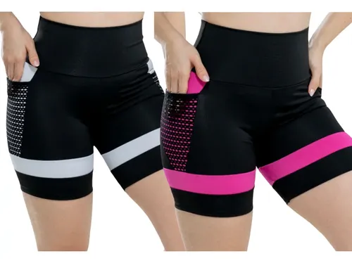 Kit 2 Shorts Feminino Academia Com Bolsos Laterais Conforto