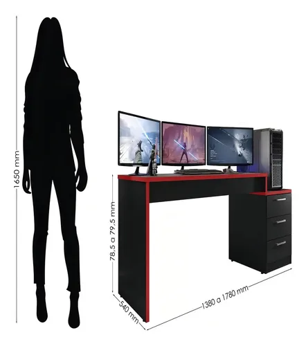 Escrivaninha Gamer Siena Móveis 178cm x 75cm