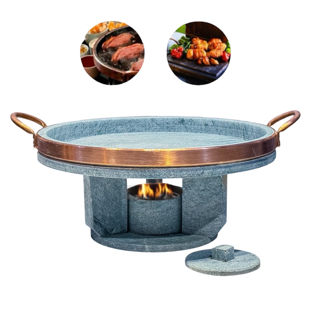 Grelha Para Carne Churrasco 32 Cm 27 Cm 22 Cm Pedra Sabão Com Rechaud Fogareiro