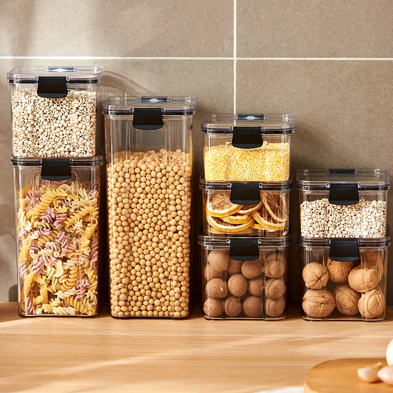 Frascos de plástico selados para cozinha organizador de armazenamento de grãos tanque grande caixa à prova de umid