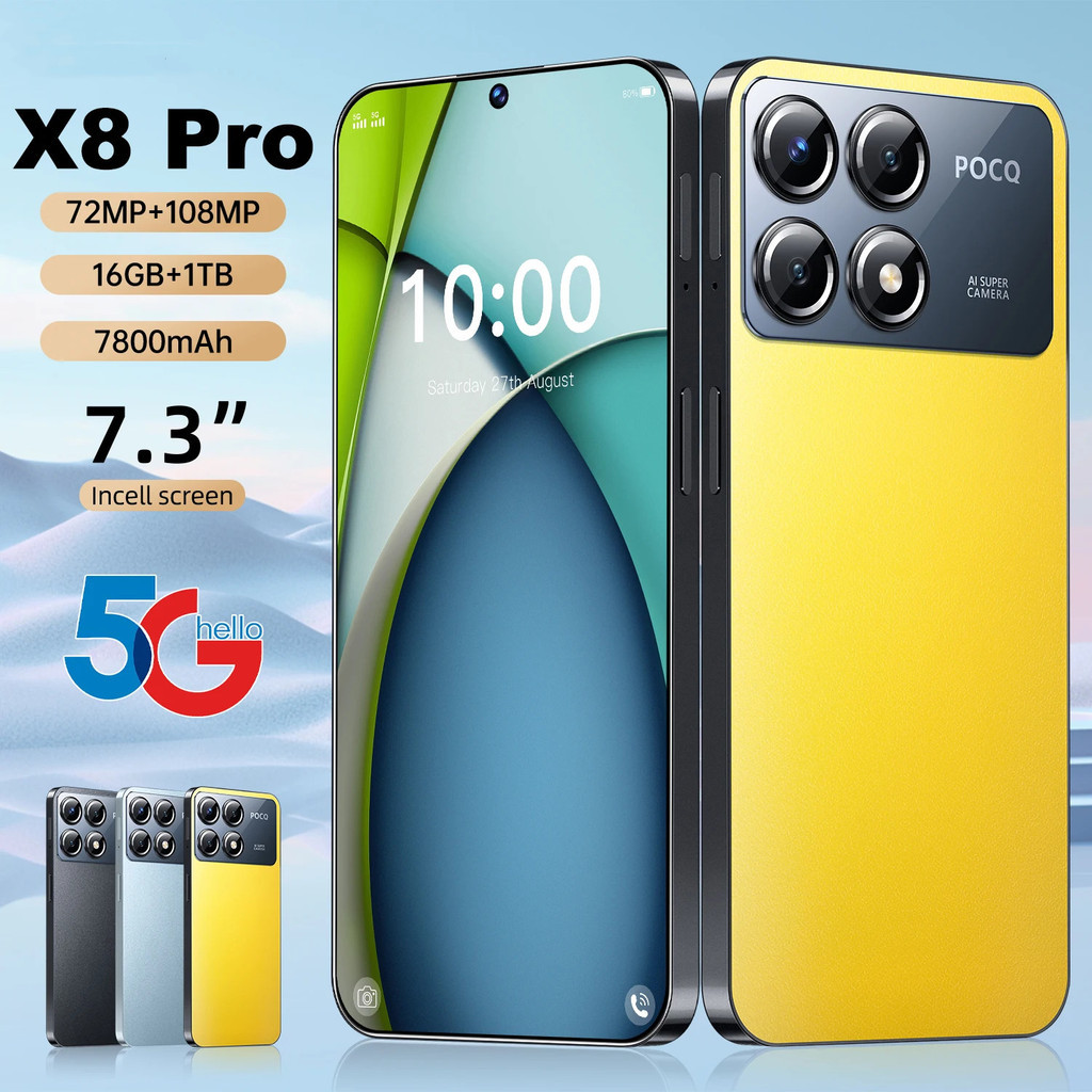 Novo Celular X8 Pro de Alta Qualidade com Versão Global Tela HD de 6.8'' Sistema Inteligente 5G 1TB Dual Chip Bate