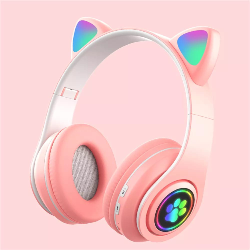 Fone de ouvido Bluetooth com orelhas de gato com luzes RGB design de sorriso Kawaii presente para meninas adequado p